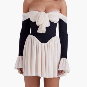 House of CB Black and Cream Long Sleeve Dress